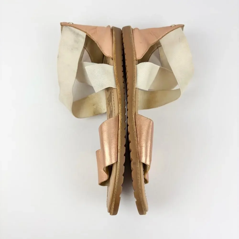 Sorel Ella Rose Gold Leather Elastic Ankle Strap Crisscross Sandals 8